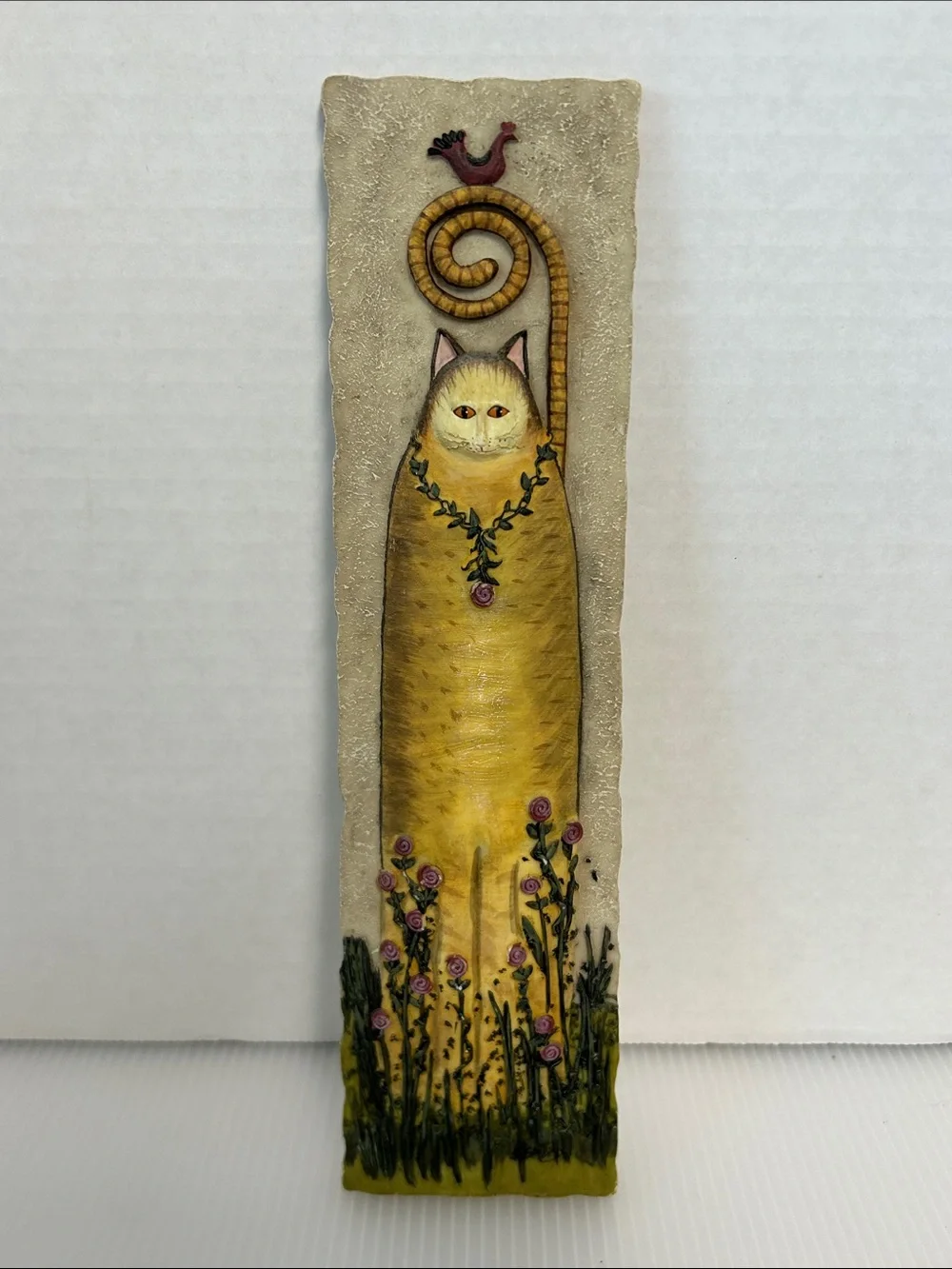 Vintage 90s Set of 4 “Cat Tails” 3D Artist Signed Handpainted Wall Hangings